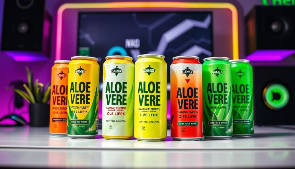 Assortment of aloe vera gaming energy drinks