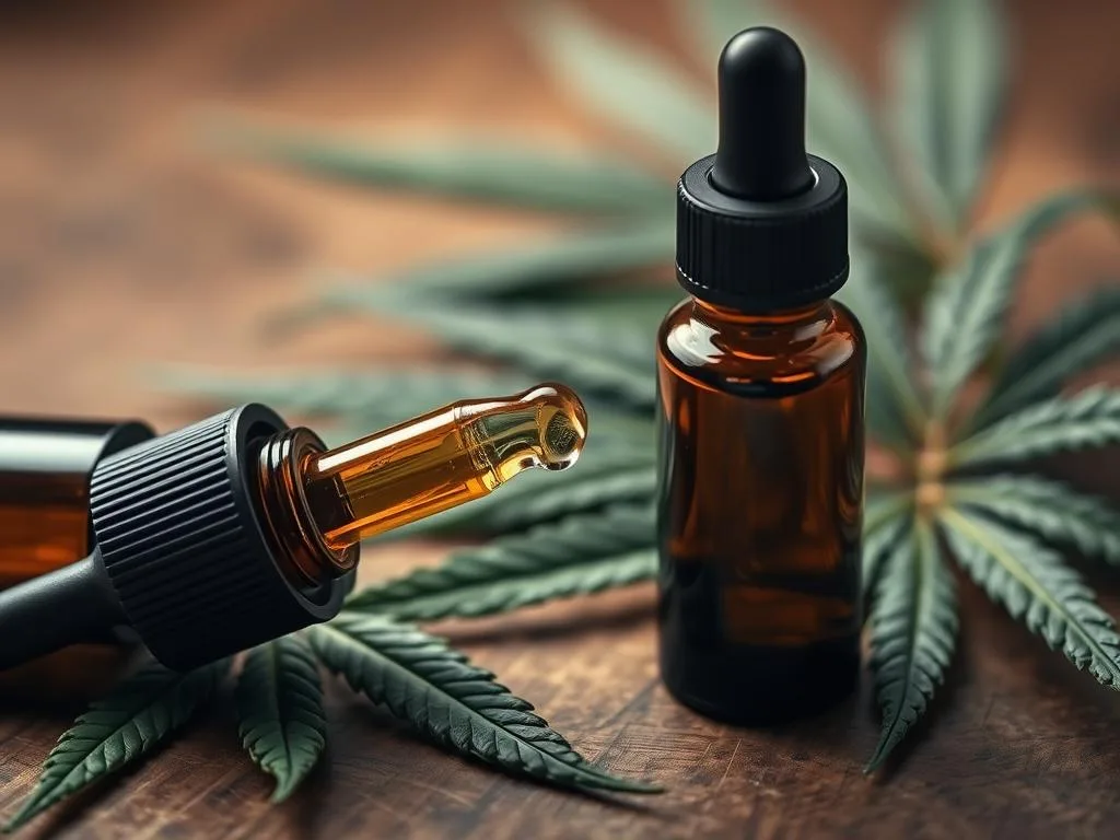 CBD oil dropper with hemp leaves CBD oil dropper with hemp leaves