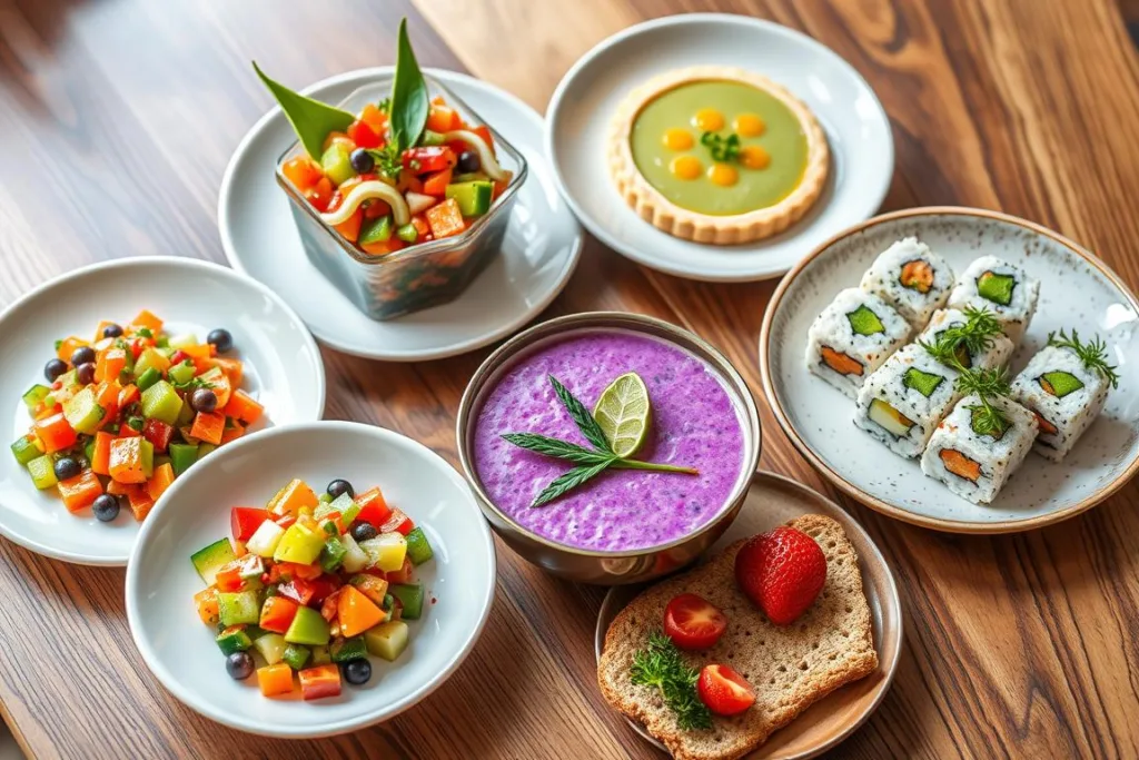 Collection of colorful Aloe Vera Fusion Cuisine dishes showcasing the versatility of aloe vera in cooking