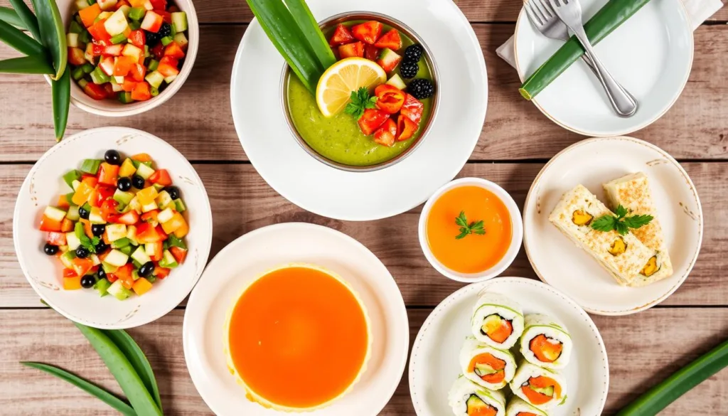 Collection of finished Aloe Vera Fusion Cuisine dishes showcasing the versatility of this ingredient