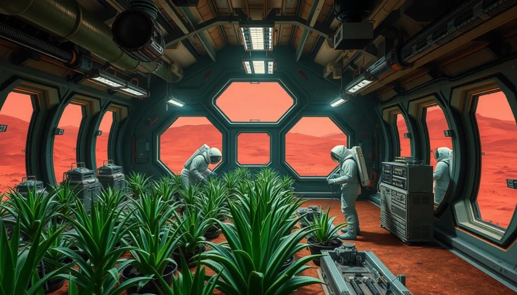 Conceptual rendering of an Aloe Vera cultivation section in a Mars habitat