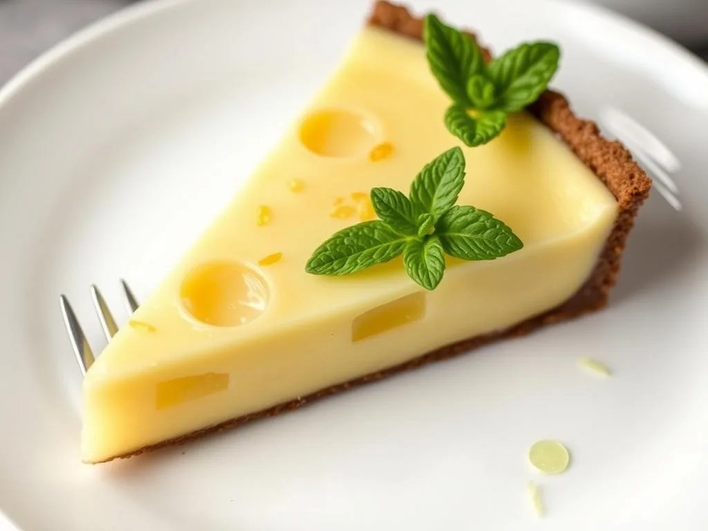 Elegant Vegan Aloe-Lemon Tart with mint garnish for Aloe Vera Fusion Cuisine
