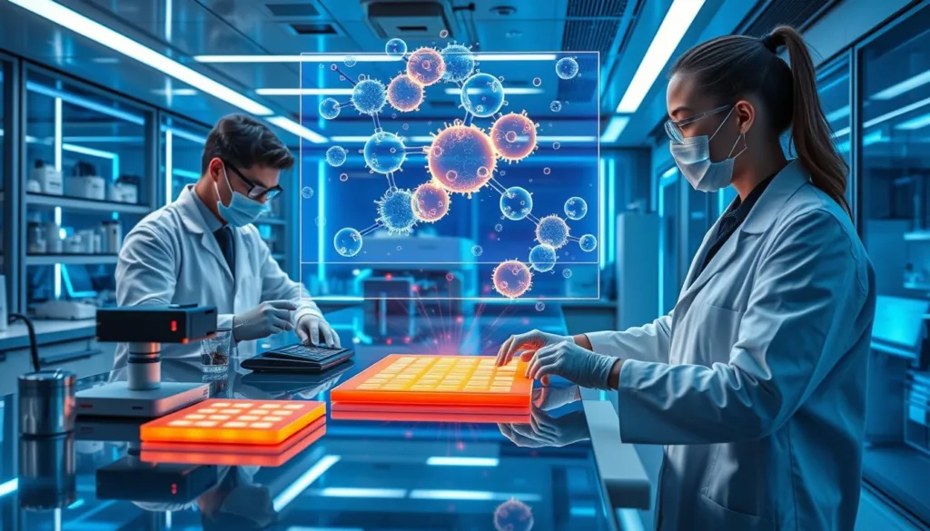 Futuristic medical laboratory developing next-generation aloe vera smart patches with advanced capabilities