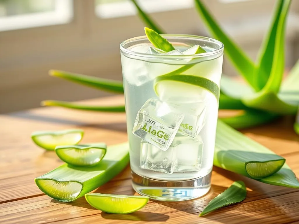 Glass of Aloe Vera juice with fresh aloe leaves Glass of Aloe Vera juice with fresh aloe leaves