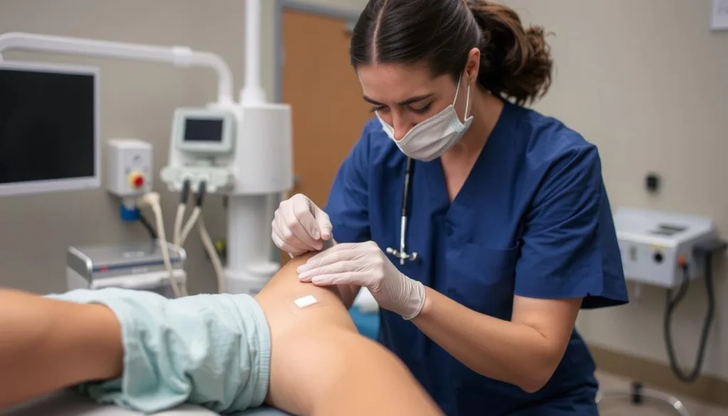 Healthcare professional applying an aloe vera smart patch to a patient's burn wound