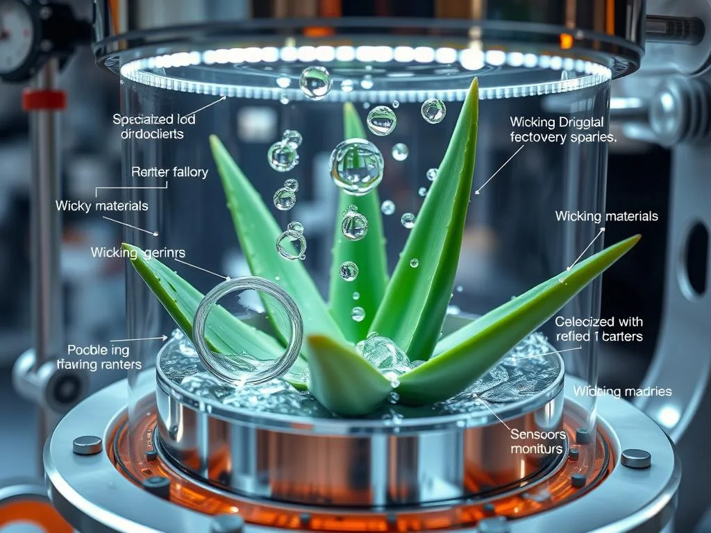NASA's specialized watering system for Aloe Vera in space showing water distribution in microgravity