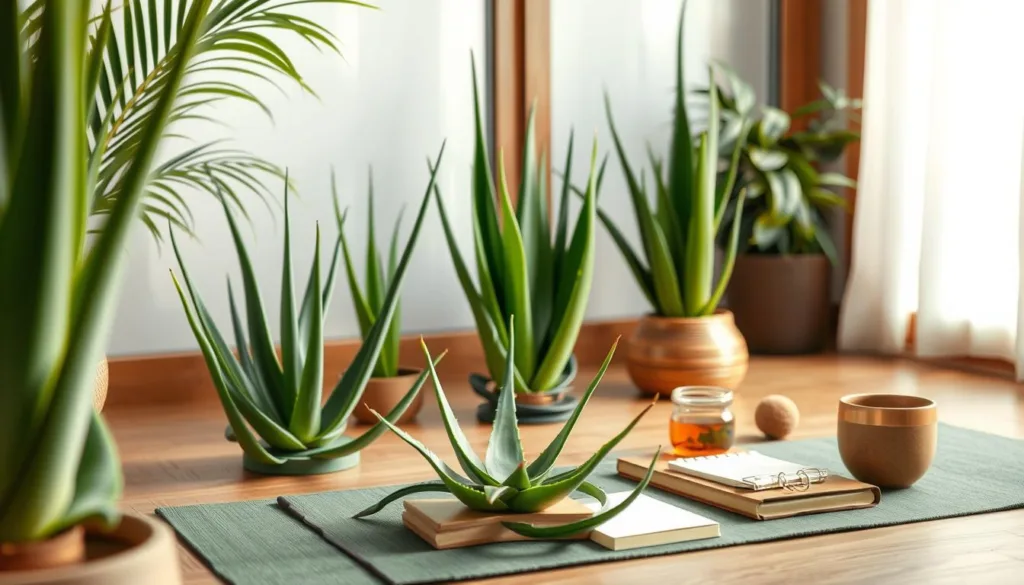 Peaceful scene with Aloe vera plants in a wellness setting