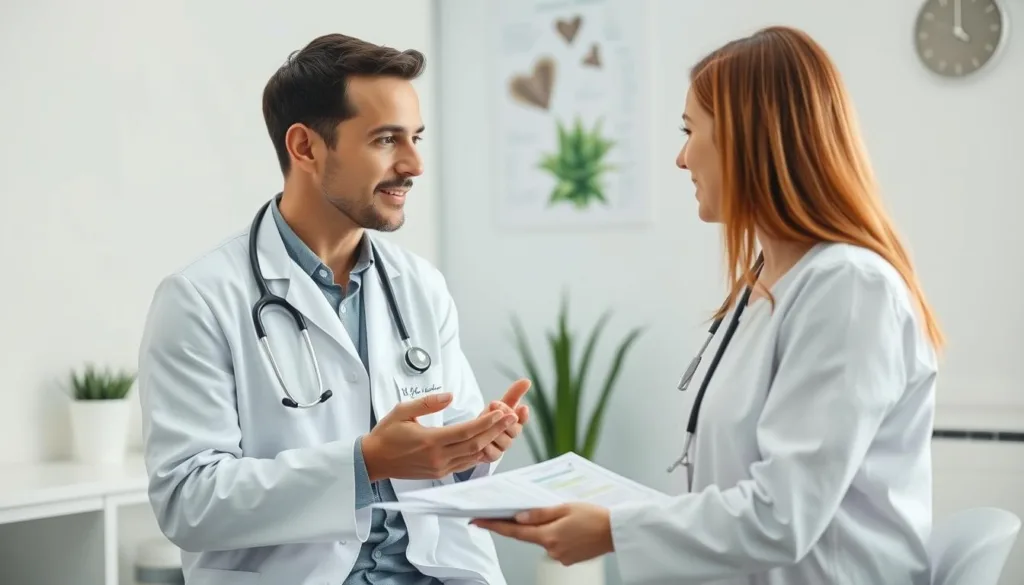 Person consulting with healthcare provider about Aloe Vera prebiotic gut health supplements
