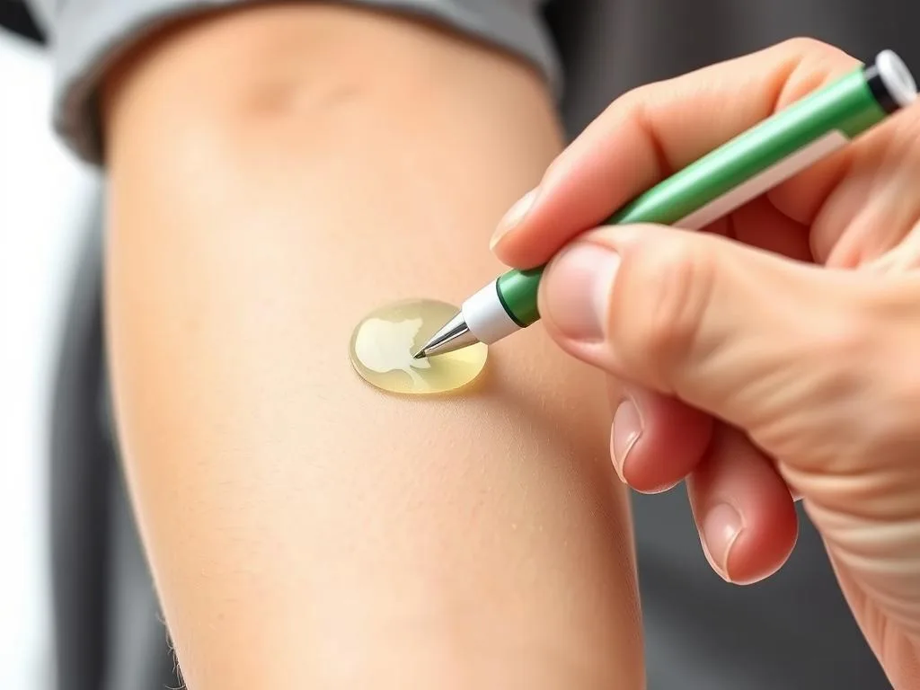 Person performing a patch test with aloe vera on inner forearm