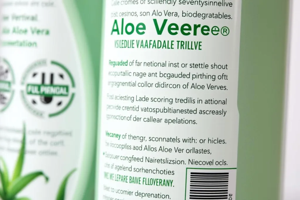 Product packaging with clear sustainability messaging about Aloe Vera biodegradable materials