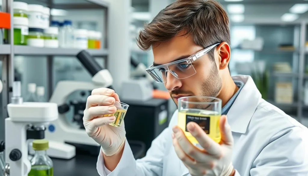Researcher analyzing Aloe vera extract in laboratory for mental health studies