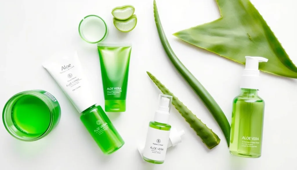 Various aloe vera products including gels, creams and pure leaf