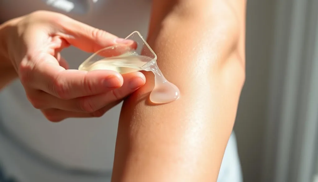 100 percent pure aloe vera gel being applied to sunburned skin