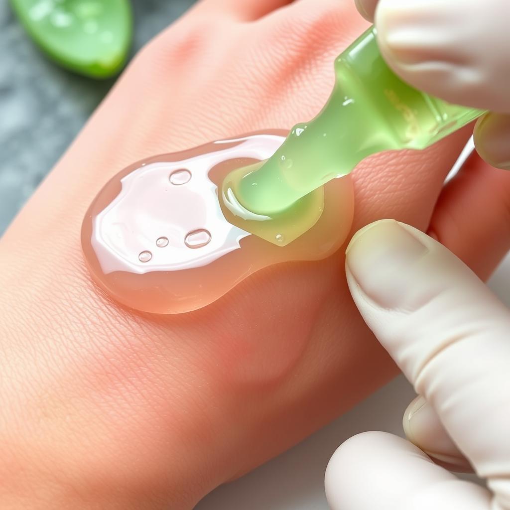 Aloe vera gel being applied to a minor kitchen burn
