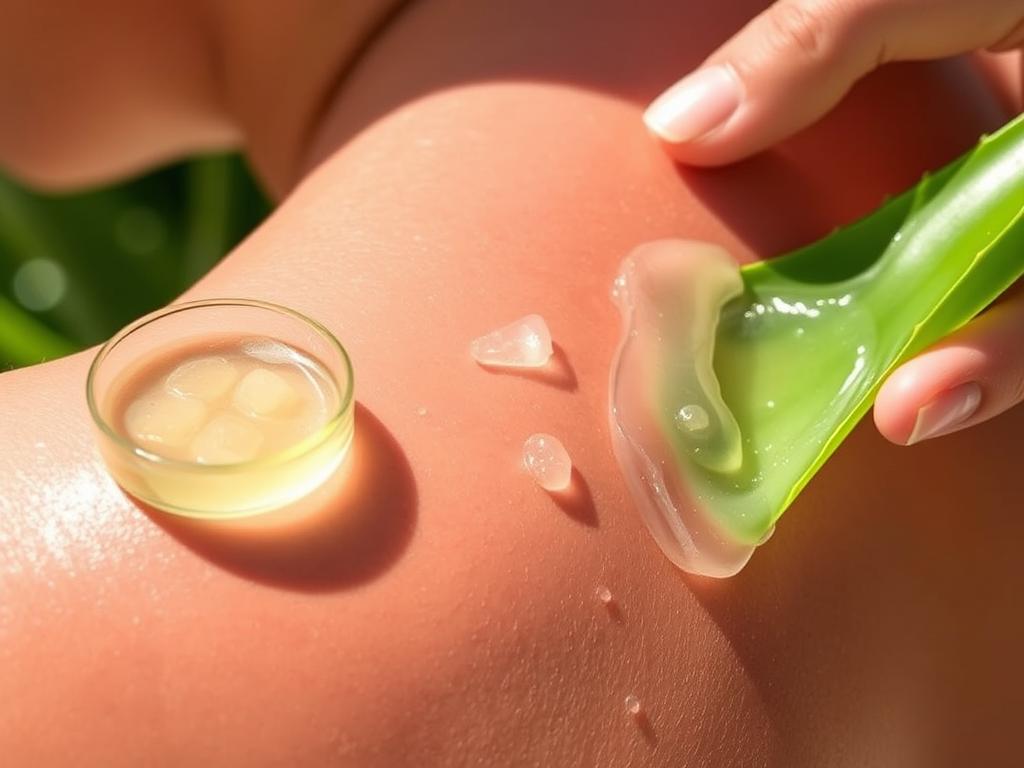 Aloe vera gel being applied to sunburned shoulders