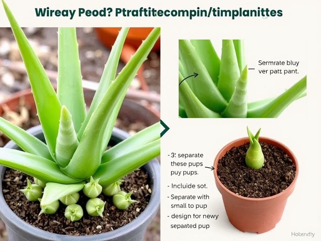 Aloe vera pups being separated from mother plant for propagation