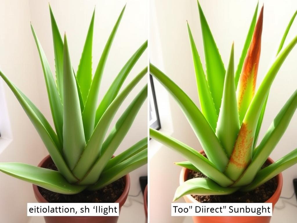 Aloe vera showing signs of light stress with stretched, pale leaves from insufficient light