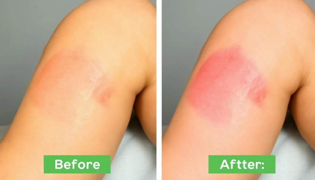 Before and after comparison of sunburned skin treated with aloe vera