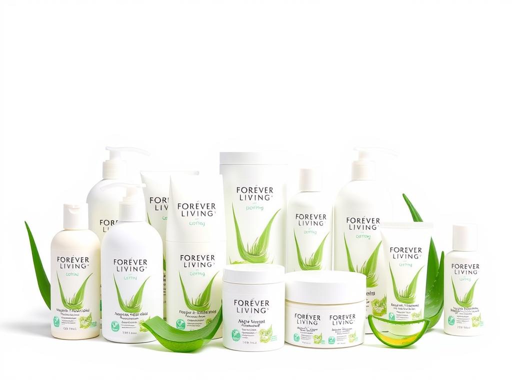 Forever Living Aloe Vera Products displayed together showing the complete product range