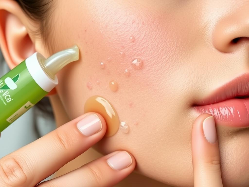 Person applying aloe vera gel to acne-prone skin