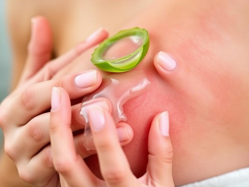 Person applying aloe vera gel to irritated skin