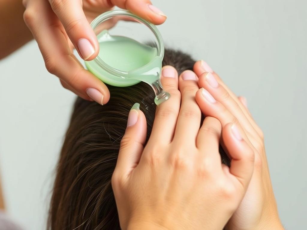 Person applying aloe vera gel to scalp for hydration