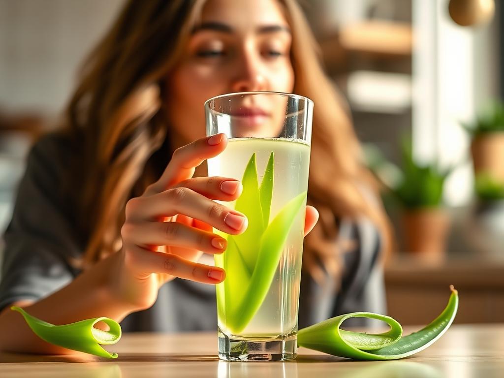 Person drinking aloe vera juice for internal health benefits