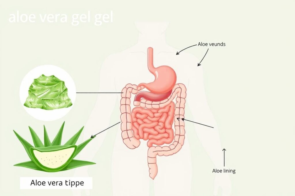 Illustration of aloe vera's effect on digestive system
