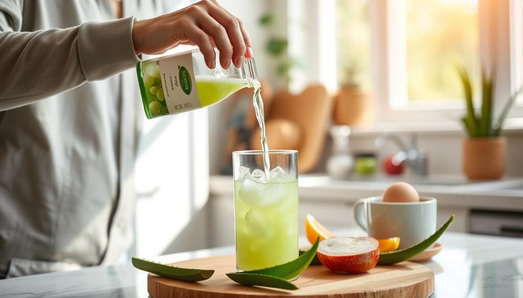 Person enjoying Forever Living Aloe Vera Gel as part of healthy morning routine